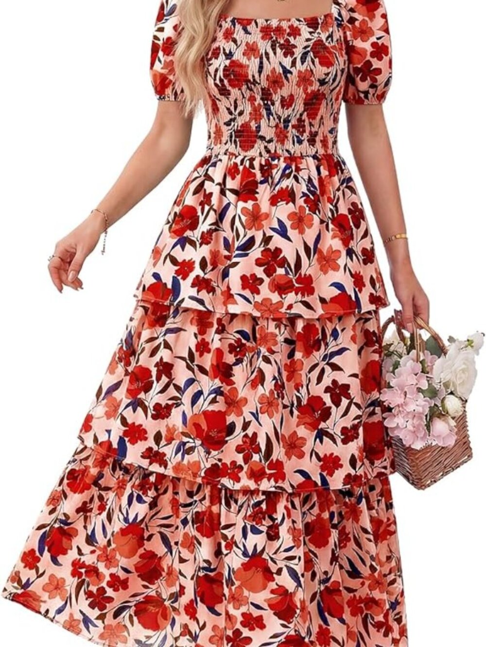BTFBM Women's Floral Smocked Summer Maxi Dresses Size L NWT